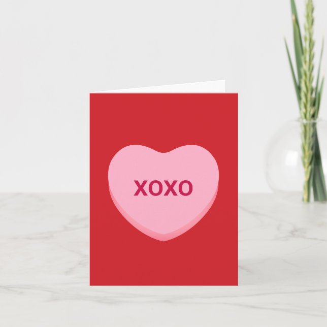 XOXO red pink conversation heart Valentine's Day Note Card (Front)