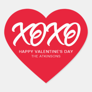 XOXO red white cute modern custom valentine's Day  Heart Sticker
