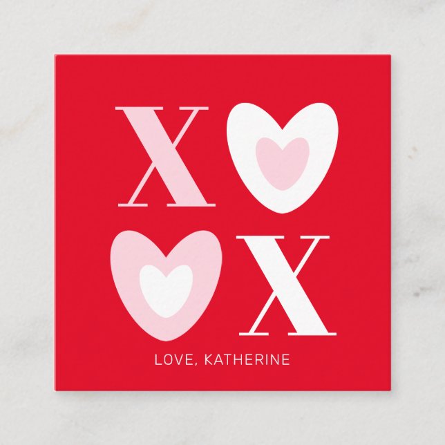 XOXO red white pink hearts typography cute custom Enclosure Card (Front)