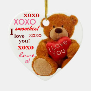 XOXO Romantic Teddy Bear Valentine Heart Ceramic Tree Decoration