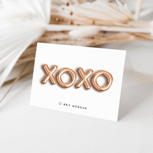 XOXO Rose Gold Balloon Personalised Note Card (Creator Uploaded)