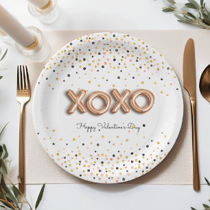 XOXO Rose Gold Balloons Valentine's Day Paper Plate