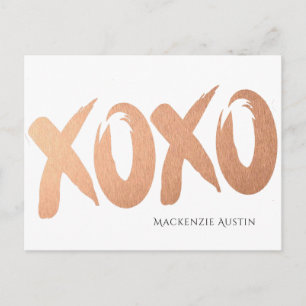 XOXO Rose Gold Chic Glam Modern Brushstroke Love Postcard