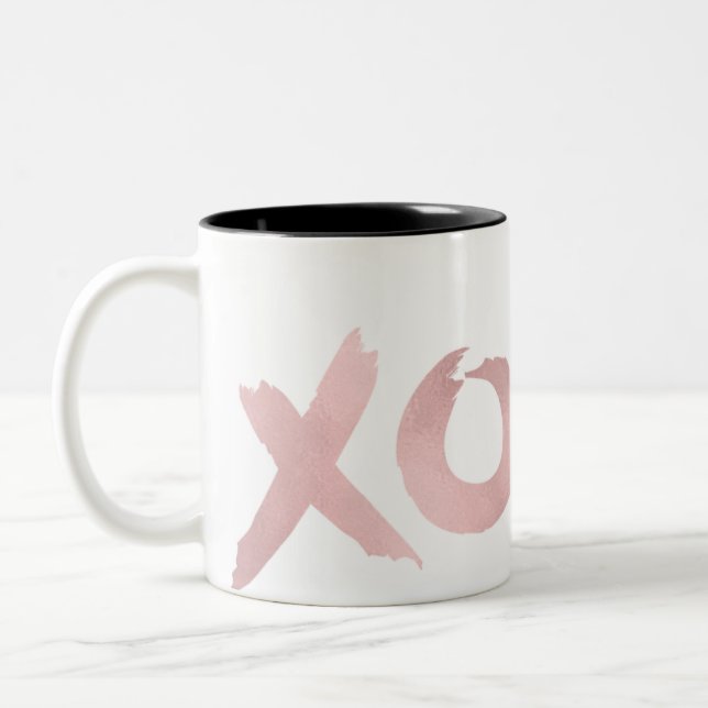 XOXO Rose Gold Modern Faux Foil Shine Glam Chic Two-Tone Coffee Mug (Left)