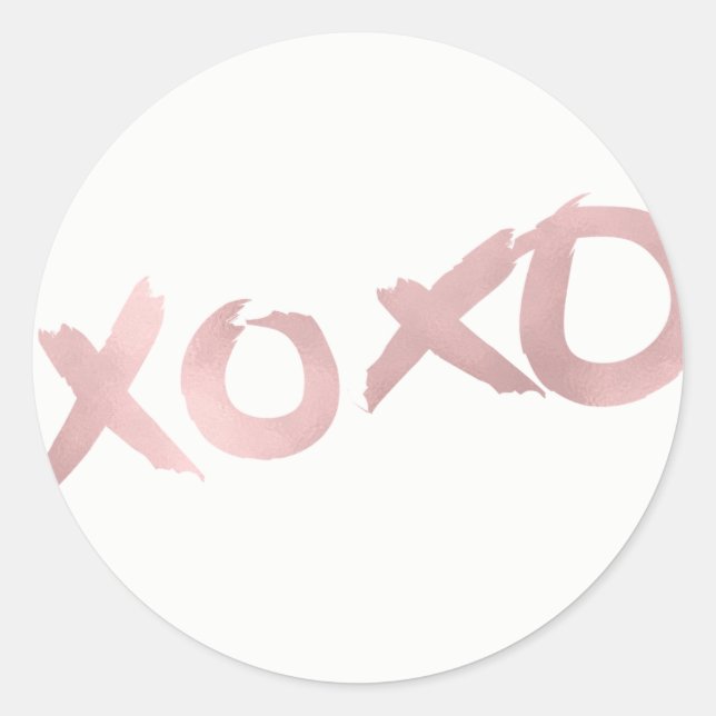 XOXO Rose Gold Modern Faux Foil Shine Glam Favour Classic Round Sticker (Front)