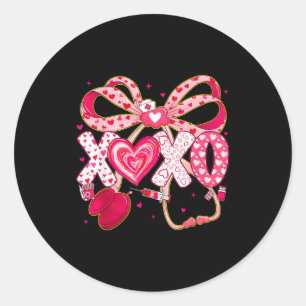 Xoxo stethoscope valentine rn pct cna nurse pink classic round sticker
