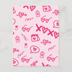 Xoxo sunglasses ring heart pink seamless pattern holiday postcard