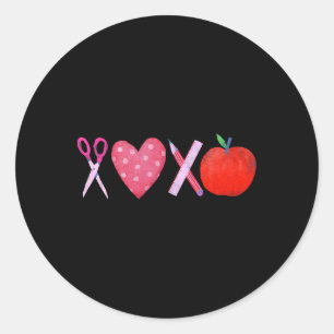 Xoxo Teacher Valentine's Day Pencil And Apple 1 Classic Round Sticker