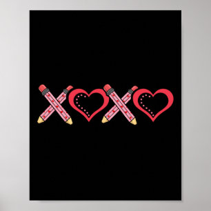 Xoxo Teacher Valentine's Day Pencil And Apple 2  Poster