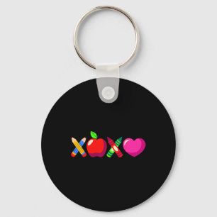 Xoxo Teacher Valentine's Day Pencil And Apple 3  Key Ring