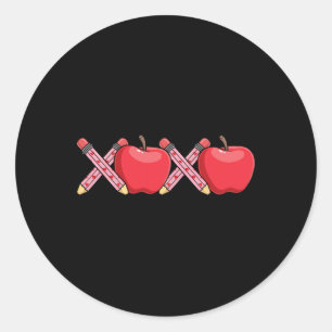 Xoxo Teacher Valentine's Day Pencil And Apple Classic Round Sticker