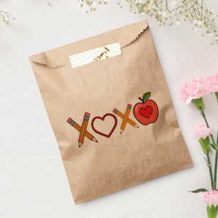 XOXO Teacher Valentine's Day Pencil And Apple  Favour Bags