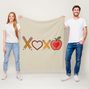 XOXO Teacher Valentine's Day Pencil And Apple  Fleece Blanket