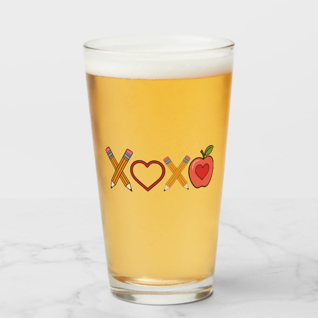 XOXO Teacher Valentine's Day Pencil And Apple  Glass (Front Filled)