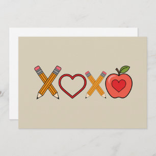 XOXO Teacher Valentine's Day Pencil And Apple  Holiday Card