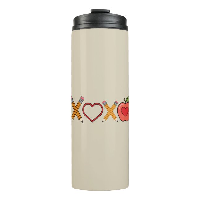 XOXO Teacher Valentine's Day Pencil And Apple  Thermal Tumbler (Front)