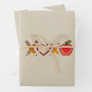 XOXO Teacher Valentine's Day Pencil And Apple Wrapping Paper Sheet