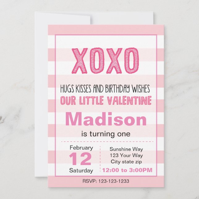 XOXO Valentine Birthday Invitation (pink) (Front)