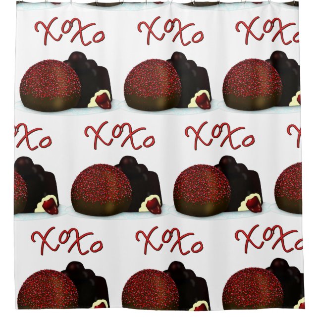 XOXO Valentine Bonbon and Dark Chocolate Shower Curtain (Front)