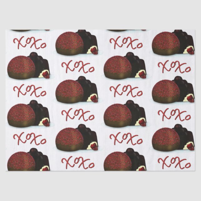 XOXO Valentine Bonbon and Dark Chocolate Tissue Paper (Front)