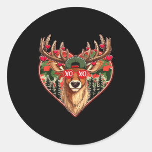 Xoxo valentine buck camo deer retro hunting classic round sticker