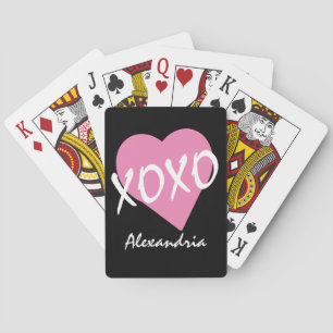 XOXO Valentine Pink Heart Name Black Playing Cards
