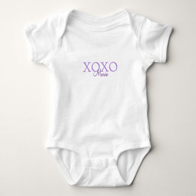 Xoxo valentine's day add name purple pastel minima baby bodysuit (Front)