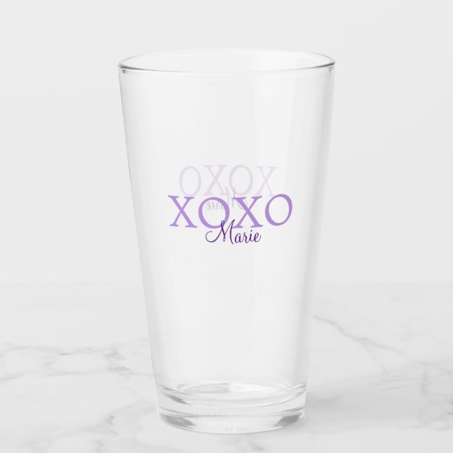 Xoxo valentine's day add name purple pastel minima glass (Front)