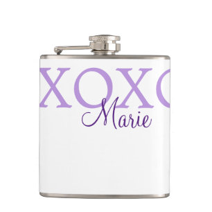 Xoxo valentine's day add name purple pastel minima hip flask
