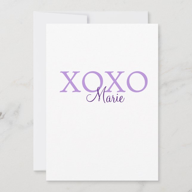 Xoxo valentine's day add name purple pastel minima holiday card (Front)