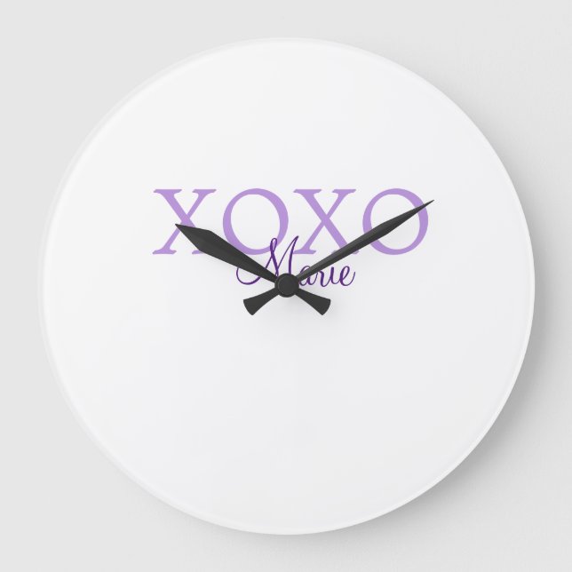 Xoxo valentine's day add name purple pastel minima large clock (Front)