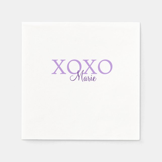 Xoxo valentine's day add name purple pastel minima napkin (Front)