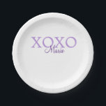 Xoxo valentine's day add name purple pastel minima paper plate<br><div class="desc">beautiful design</div>