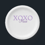 Xoxo valentine's day add name purple pastel minima paper plate<br><div class="desc">beautiful design</div>