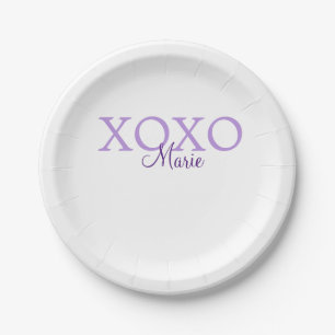 Xoxo valentine's day add name purple pastel minima paper plate