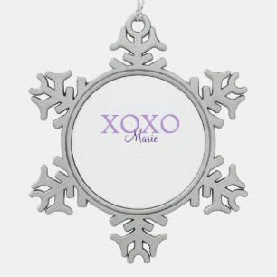 Xoxo valentine's day add name purple pastel minima snowflake pewter christmas ornament
