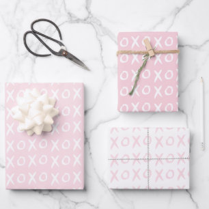 XOXO Valentine's Day Galentine's Day Pink White Wrapping Paper Sheet