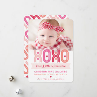 XOXO Valentine's Day Photo Girl Birth Announcement