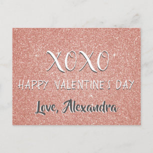 XOXO Valentine's Day Pink Rose Gold Sparkle Holiday Postcard