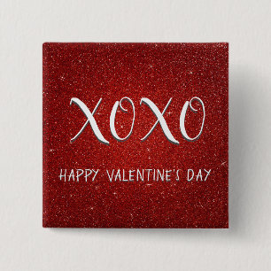 XOXO Valentine's Day Red Sparkle Glitter 15 Cm Square Badge
