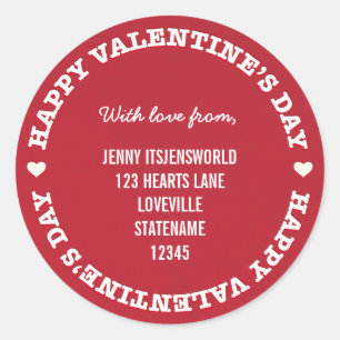 XOXO Valentines Day Return Address    Red Classic Round Sticker
