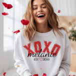 XOXO Valentine's Design Date Met Sweatshirt<br><div class="desc">Celebrate your love in style with this cosy Valentine's Day sweatshirt, featuring a bold "XOXO" university font design. Personalise it with your name and the special date you met, displayed beautifully with a heart in the centre. Perfect for Valentine’s Day, anniversaries, or as a thoughtful gift for your loved one....</div>