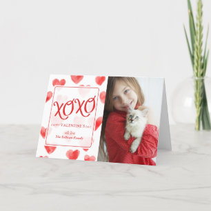 XOXO Watercolor Hearts Valentine's Day Card