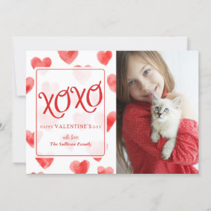 XOXO Watercolor Hearts Valentine's Day Card