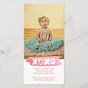 XOXO Watercolor Kisses Hugs Thank You Photo Card