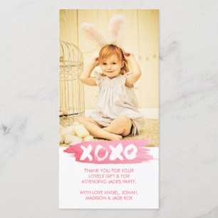 XOXO Watercolor Kisses Hugs Thank You Photo Card