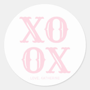 XOXO white pink cute typography personalised Classic Round Sticker