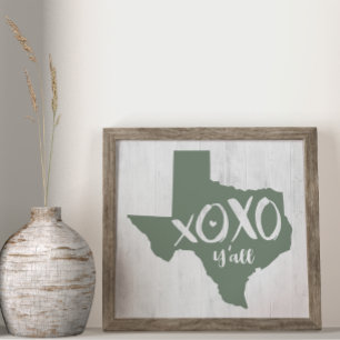 XOXO, Y'all - Cactus Green Texas State Shape Poster
