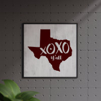 XOXO, Y'all - Maroon Texas State Shape