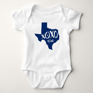 XOXO, Y'all - State Flag Blue Texas State Shape Baby Bodysuit